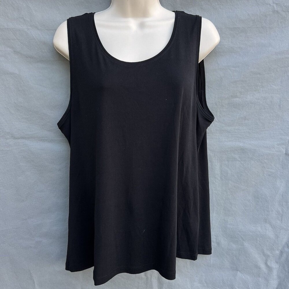 EILEEN FISHER Size Large 100% Silk Jersey Stretchy Tank Top Cami Black